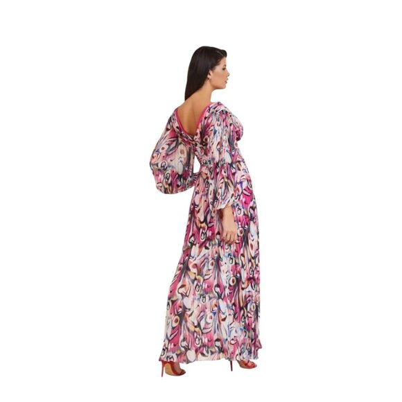Marciano Wonderland Maxi Dress Pink Size 6 Chiffon Glam Beach Vacation Bohemian - Picture 13 of 16